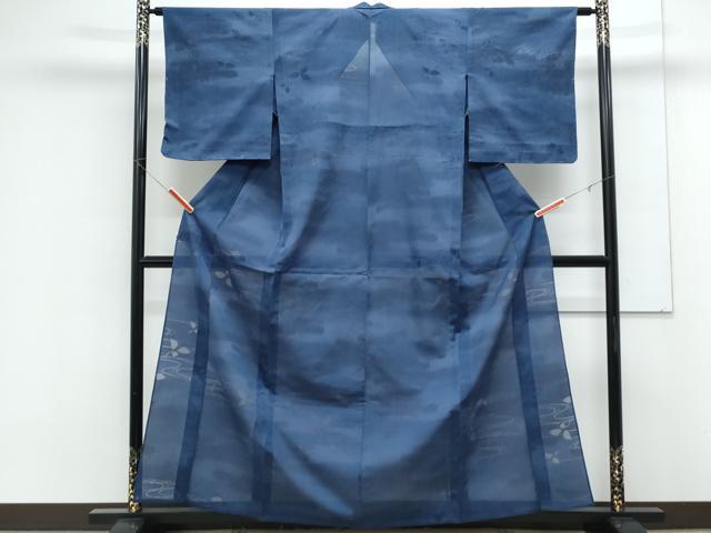 平和屋着物＊夏物　小紋　縦絽　流水舞葉紋紗　暈し染め　正絹　逸品　CABK0799th