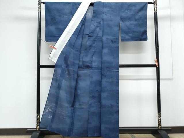 平和屋着物＊夏物　小紋　縦絽　流水舞葉紋紗　暈し染め　正絹　逸品　CABK0799th