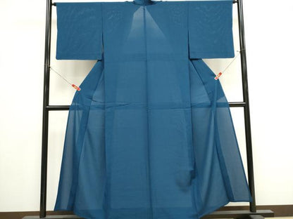 平和屋着物＊夏物　色無地　絽　青藍色　正絹　逸品　CABK0804ou