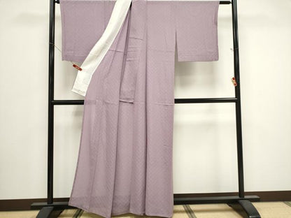 平和屋着物＊夏物　色無地　絽　市松文絽　紅紫色　正絹　逸品　CABK0813ou