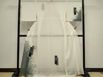 平和屋着物＊夏物　訪問着　絽　色紙重ね草花文　シルエット　金彩　正絹　逸品　CABK0829ou