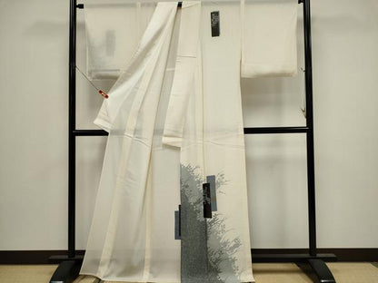 平和屋着物＊夏物　訪問着　絽　色紙重ね草花文　シルエット　金彩　正絹　逸品　CABK0829ou