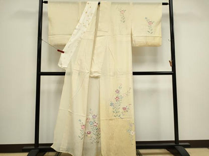 平和屋着物＊夏物　訪問着　絽　駒刺繍　草花文　暈し染め　正絹　逸品　CABK0830ou