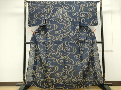 平和屋着物＊夏物　本場小千谷ちぢみ　流水文　麻　逸品　CABK0832ou