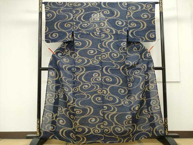 平和屋着物＊夏物　本場小千谷ちぢみ　流水文　麻　逸品　CABK0832ou