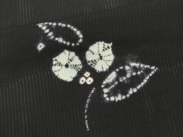 平和屋着物＊夏物　小紋　縦絽　絞り　草花文　黒地　正絹　逸品　CABK0839ou