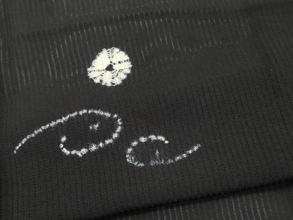平和屋着物＊夏物　小紋　縦絽　絞り　草花文　黒地　正絹　逸品　CABK0839ou