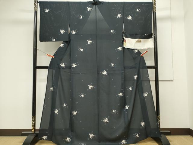 平和屋着物＊夏物　小紋　絽　京友禅　兎花文　反端付き　正絹　逸品　CABK0842ou