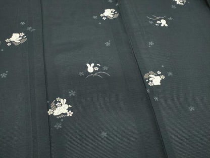 平和屋着物＊夏物　小紋　絽　京友禅　兎花文　反端付き　正絹　逸品　CABK0842ou