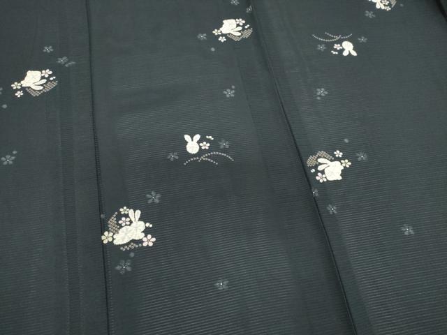 平和屋着物＊夏物　小紋　絽　京友禅　兎花文　反端付き　正絹　逸品　CABK0842ou