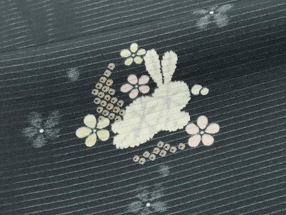 平和屋着物＊夏物　小紋　絽　京友禅　兎花文　反端付き　正絹　逸品　CABK0842ou