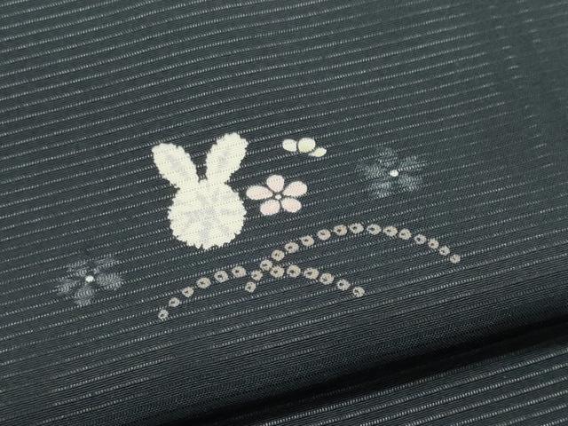 平和屋着物＊夏物　小紋　絽　京友禅　兎花文　反端付き　正絹　逸品　CABK0842ou