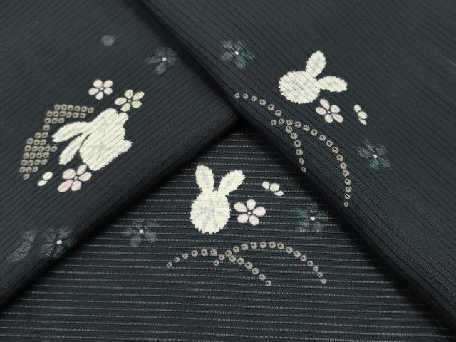 平和屋着物＊夏物　小紋　絽　京友禅　兎花文　反端付き　正絹　逸品　CABK0842ou