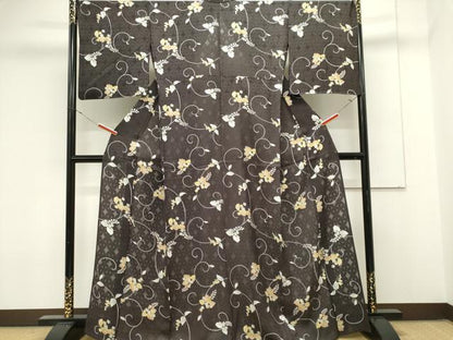 平和屋着物＊夏物　小紋　七宝紋紗　花唐草文　正絹　逸品　CABK0845ou