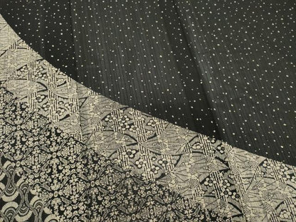平和屋着物＊夏物　訪問着　絽　型染め　吉祥花文　黒地　正絹　逸品　CABK0847ou