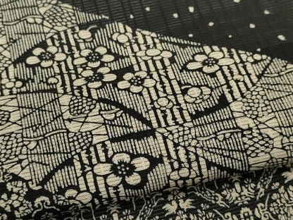 平和屋着物＊夏物　訪問着　絽　型染め　吉祥花文　黒地　正絹　逸品　CABK0847ou