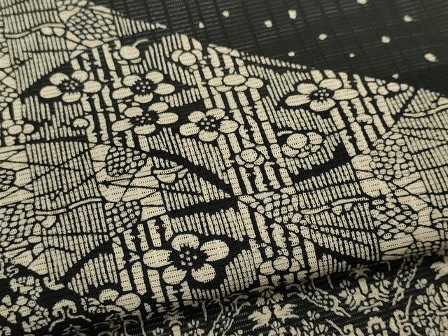 平和屋着物＊夏物　訪問着　絽　型染め　吉祥花文　黒地　正絹　逸品　CABK0847ou