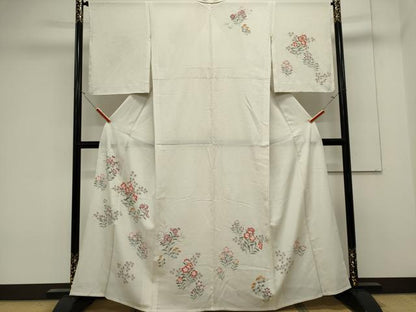 平和屋着物＊夏物　訪問着　縦絽　手描き　草花文　正絹　逸品　CABK0849ou