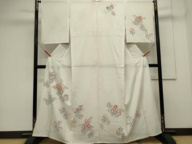 平和屋着物＊夏物　訪問着　縦絽　手描き　草花文　正絹　逸品　CABK0849ou
