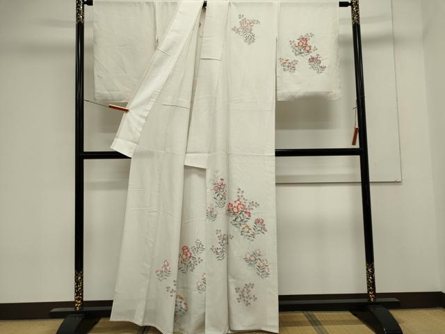 平和屋着物＊夏物　訪問着　縦絽　手描き　草花文　正絹　逸品　CABK0849ou