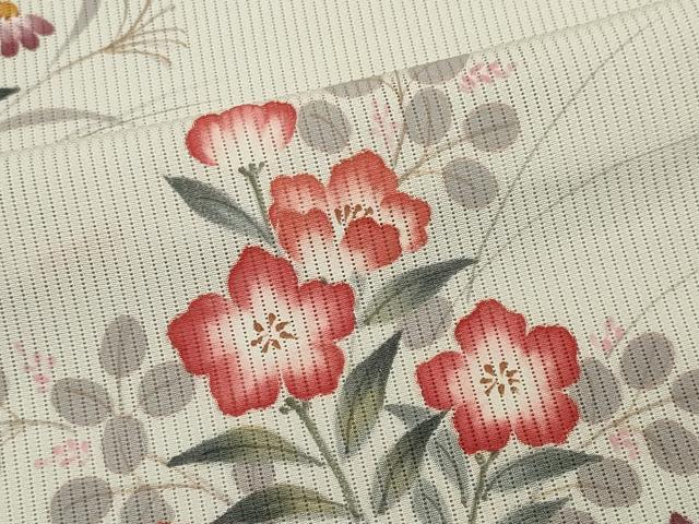 平和屋着物＊夏物　訪問着　縦絽　手描き　草花文　正絹　逸品　CABK0849ou