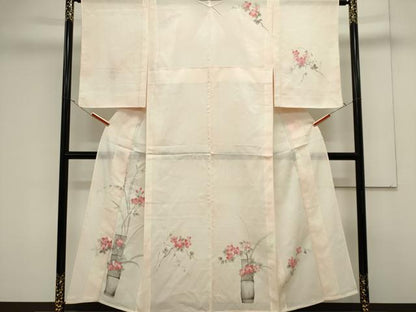 平和屋着物＊夏物　訪問着　手描き　絽　枝花文　暈し染め　正絹　逸品　CABK0850ou