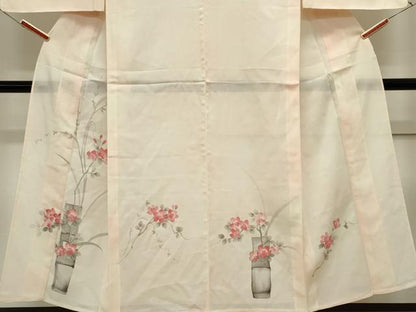 平和屋着物＊夏物　訪問着　手描き　絽　枝花文　暈し染め　正絹　逸品　CABK0850ou