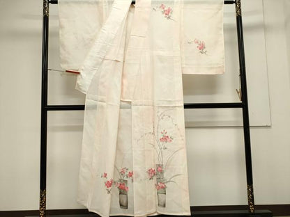 平和屋着物＊夏物　訪問着　手描き　絽　枝花文　暈し染め　正絹　逸品　CABK0850ou