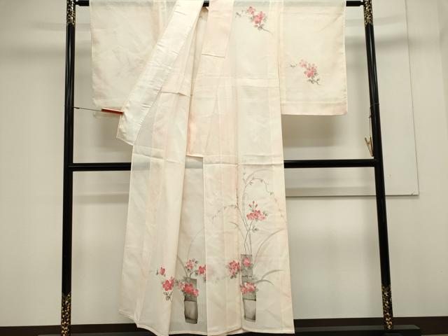 平和屋着物＊夏物　訪問着　手描き　絽　枝花文　暈し染め　正絹　逸品　CABK0850ou