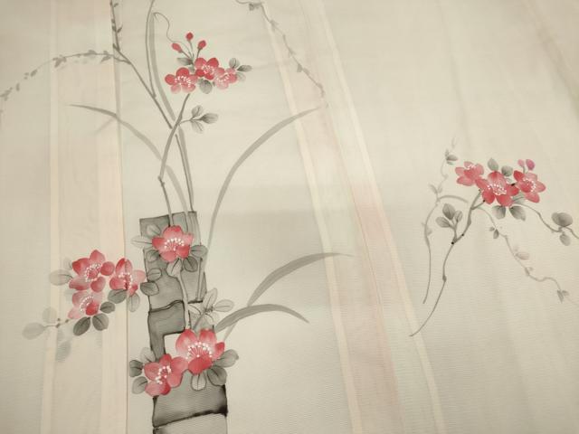 平和屋着物＊夏物　訪問着　手描き　絽　枝花文　暈し染め　正絹　逸品　CABK0850ou