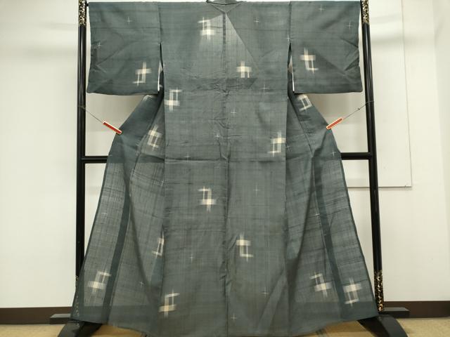 平和屋着物＊夏物　紗紬　十字絣　正絹　逸品　CABK0851ou