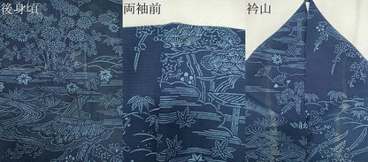 平和屋着物＊夏物　小紋　絽　藍　型染め　流水風景文　正絹　逸品　CABK0852ou