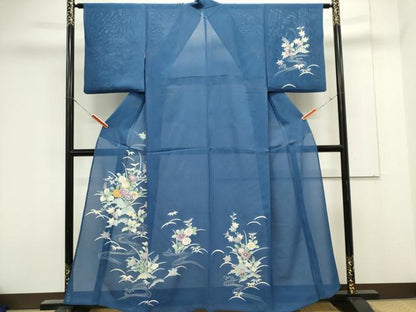 平和屋着物＊夏物　訪問着　絽　流水花文　銀彩　正絹　逸品　CABK0853ou