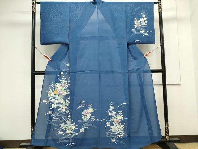 平和屋着物＊夏物　訪問着　絽　流水花文　銀彩　正絹　逸品　CABK0853ou