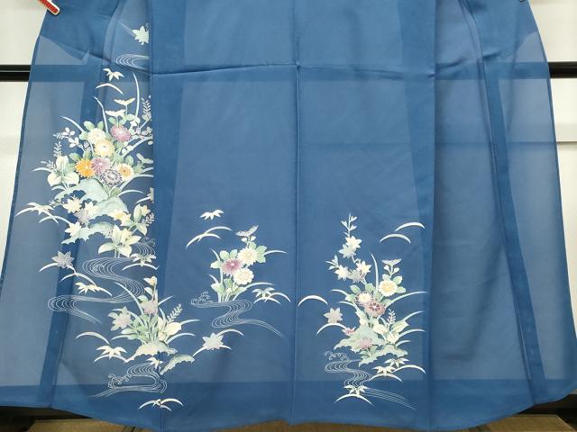 平和屋着物＊夏物　訪問着　絽　流水花文　銀彩　正絹　逸品　CABK0853ou
