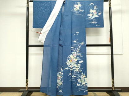 平和屋着物＊夏物　訪問着　絽　流水花文　銀彩　正絹　逸品　CABK0853ou