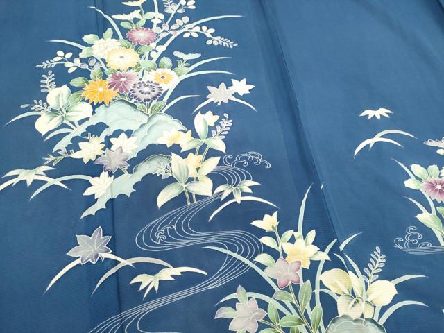 平和屋着物＊夏物　訪問着　絽　流水花文　銀彩　正絹　逸品　CABK0853ou