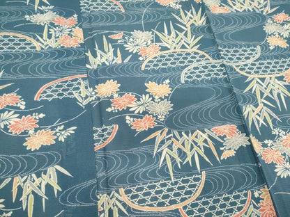 平和屋着物＊夏物　小紋　絽　型染め　流水籬花文　正絹　逸品　CABK0854ou
