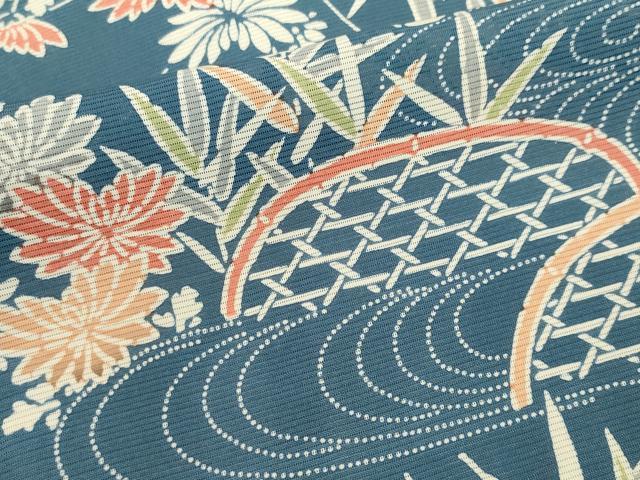 平和屋着物＊夏物　小紋　絽　型染め　流水籬花文　正絹　逸品　CABK0854ou