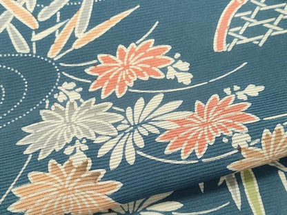平和屋着物＊夏物　小紋　絽　型染め　流水籬花文　正絹　逸品　CABK0854ou