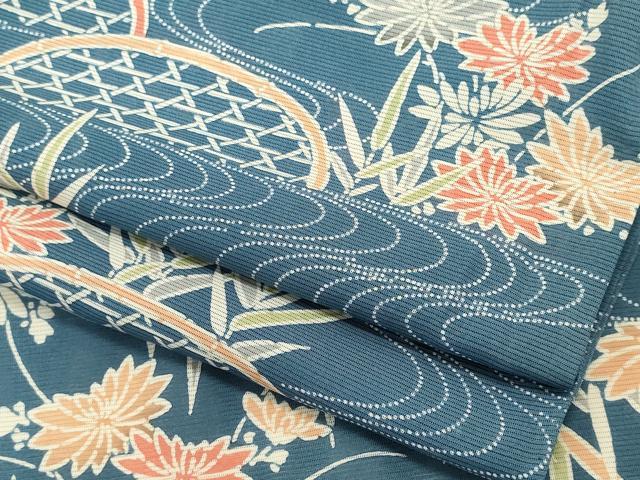 平和屋着物＊夏物　小紋　絽　型染め　流水籬花文　正絹　逸品　CABK0854ou