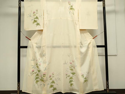 平和屋着物＊夏物　訪問着　絽　草花文　銀彩　正絹　逸品　CABK0860ou