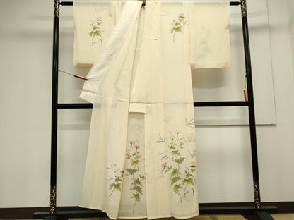 平和屋着物＊夏物　訪問着　絽　草花文　銀彩　正絹　逸品　CABK0860ou