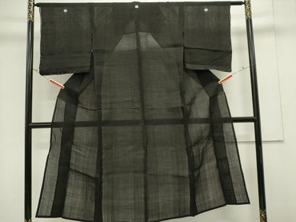 平和屋着物＊夏物　上布　黒色　黒地　麻　逸品　CABK0862ou