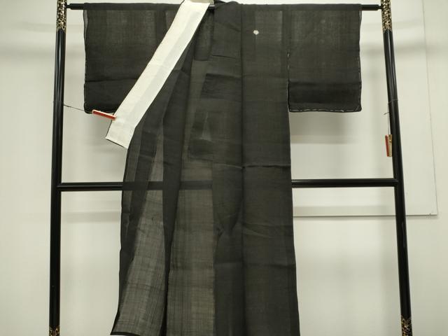 平和屋着物＊夏物　上布　黒色　黒地　麻　逸品　CABK0862ou