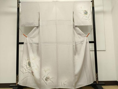 平和屋着物＊夏物　訪問着　縦絽　手描き　草花丸文　暈し染め　正絹　逸品　CABK0867ou