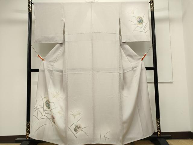 平和屋着物＊夏物　訪問着　縦絽　手描き　草花丸文　暈し染め　正絹　逸品　CABK0867ou
