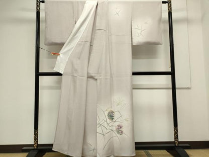 平和屋着物＊夏物　訪問着　縦絽　手描き　草花丸文　暈し染め　正絹　逸品　CABK0867ou