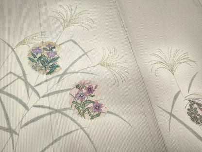平和屋着物＊夏物　訪問着　縦絽　手描き　草花丸文　暈し染め　正絹　逸品　CABK0867ou