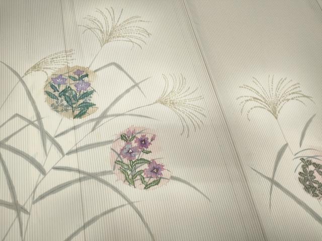 平和屋着物＊夏物　訪問着　縦絽　手描き　草花丸文　暈し染め　正絹　逸品　CABK0867ou